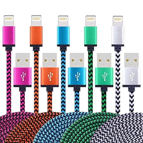 iPhone Cable,5Pack 3FTCharging Cord - Nylon Braided USB Lightning Charger for iPhone 7,SE,5,5s,6,6s,6 Plus,iPad Air,Mini,iPod