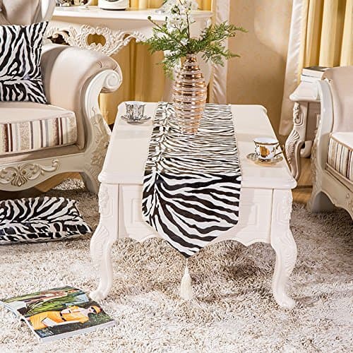 SAEKLL-Zebra-striped table runner, black and white plush stripe table runner ,32180