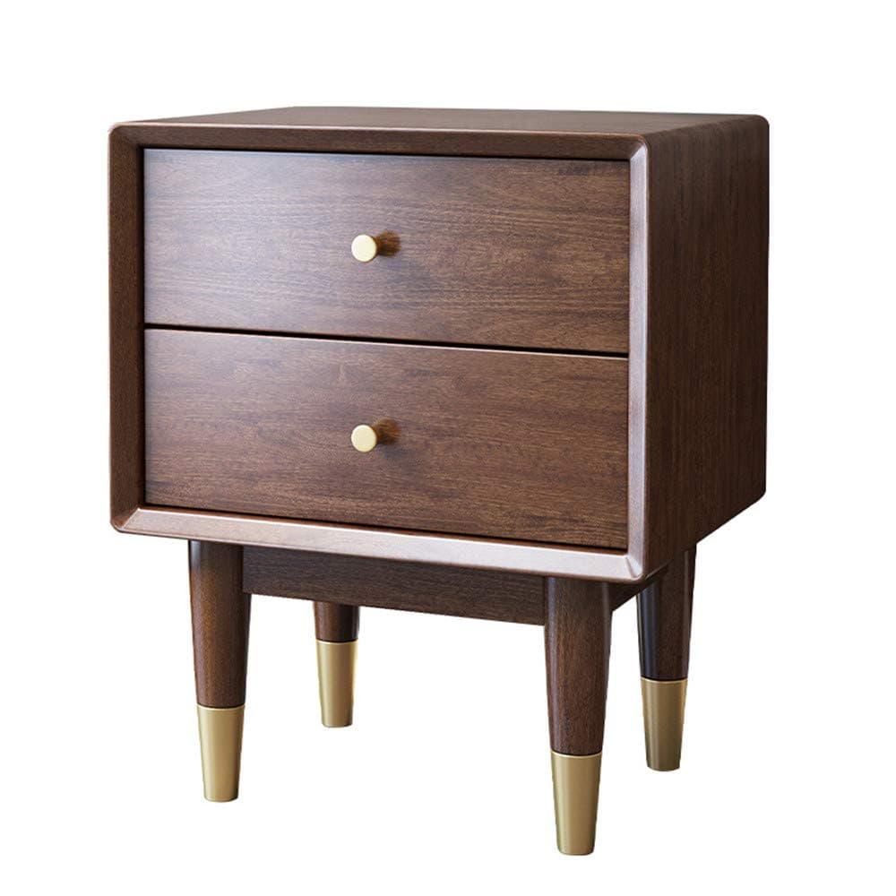 CXJC Bedside Table Nordic Mid Century Modern Solid Nightstand End Table With Brass Leg 2 Drawer For Living Room Bedroom Sofa 50 * 40 * 35CM B