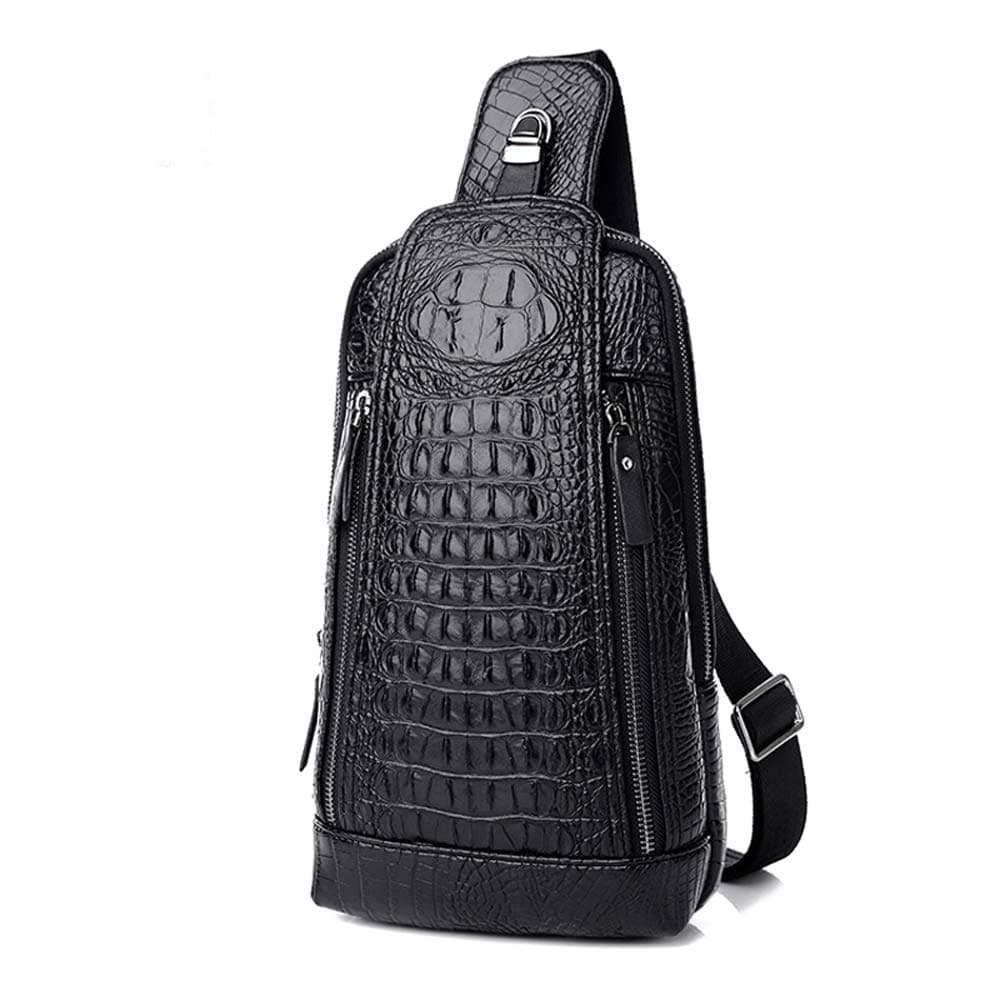 Men's Sing Bag,Leather Crocodile Pattern Cross Body Backpack Shoulder Bags Casual Chest Bag Travel Hiking Daypacks