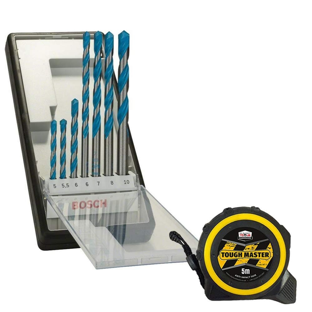 Bosch 2607010546 7 Piece Robust Line CYL-9 Multi Construction Drill Bit Set with Free Tape 5m/16ft