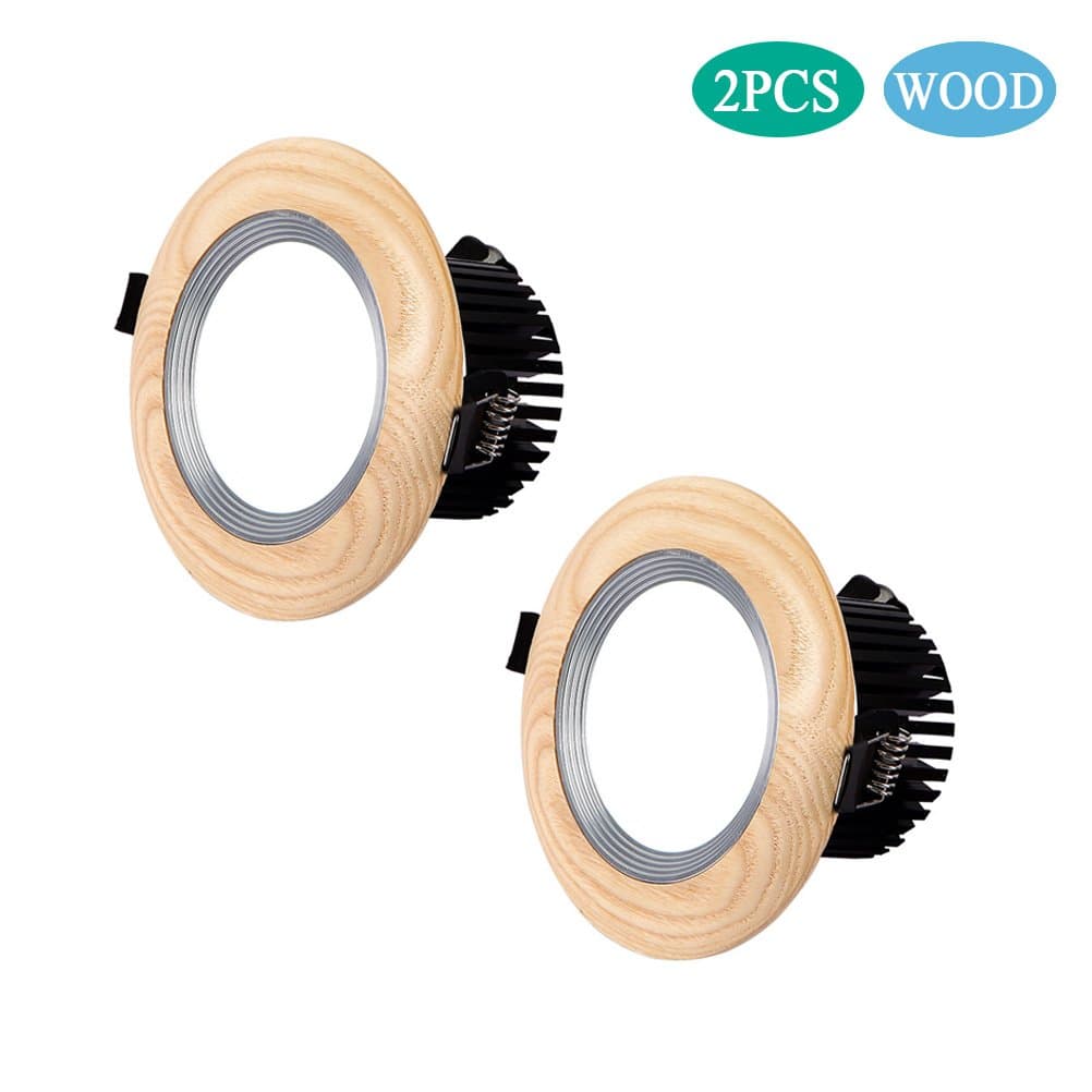 2 Pack LED Ceiling Light Downlight Recessed Lighting, Wood and Aluminum Combined, 5W/7W Round Down Light Home Lighting Decoration, Halogen Bulb Replacement (Daylight White, 7Watt)