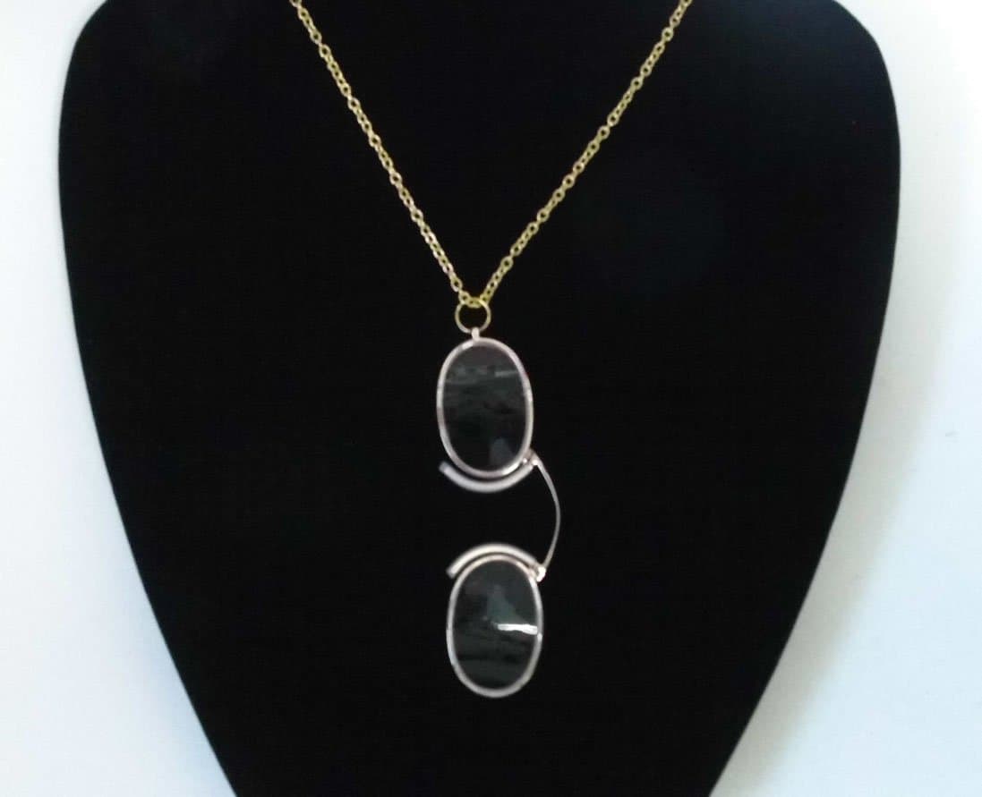 Metal Frame Compact Specs Advanced Reading Glasses Pince Nez Type +1.00 with 30" Necklace