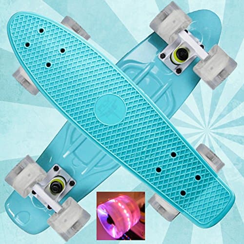 Beautiful Celestial Teal with Unique Fun Wheels 22" Mini Retro Cruiser Plastic Skateboard - Complete Board with ABEC 7 Bearings - Best Gift for Boys or Girls