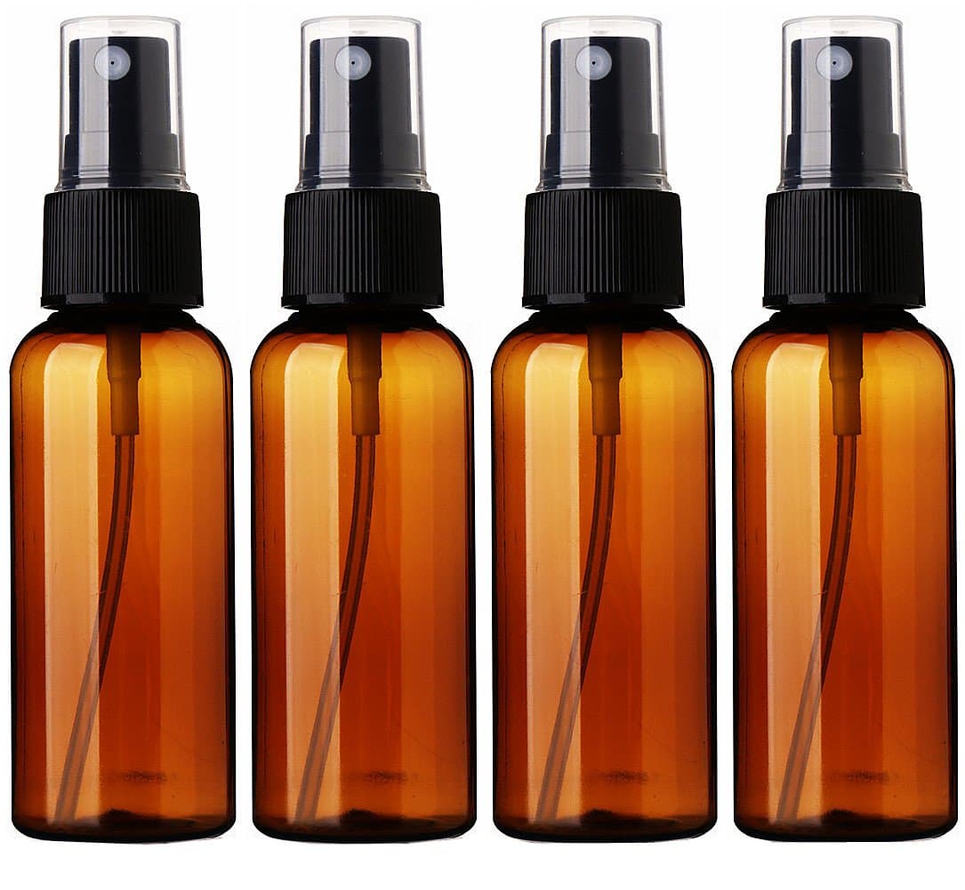 Sinide Plastic Spray Bottles 50ML(1.7oz) - 4 Pack Amber Empty Portable Refillable Makeup Cosmetic Atomizer, Travel Size Bottle with Fine Mist Sprayer for Perfume, Cosmetic, Skincare, Aromatherapy