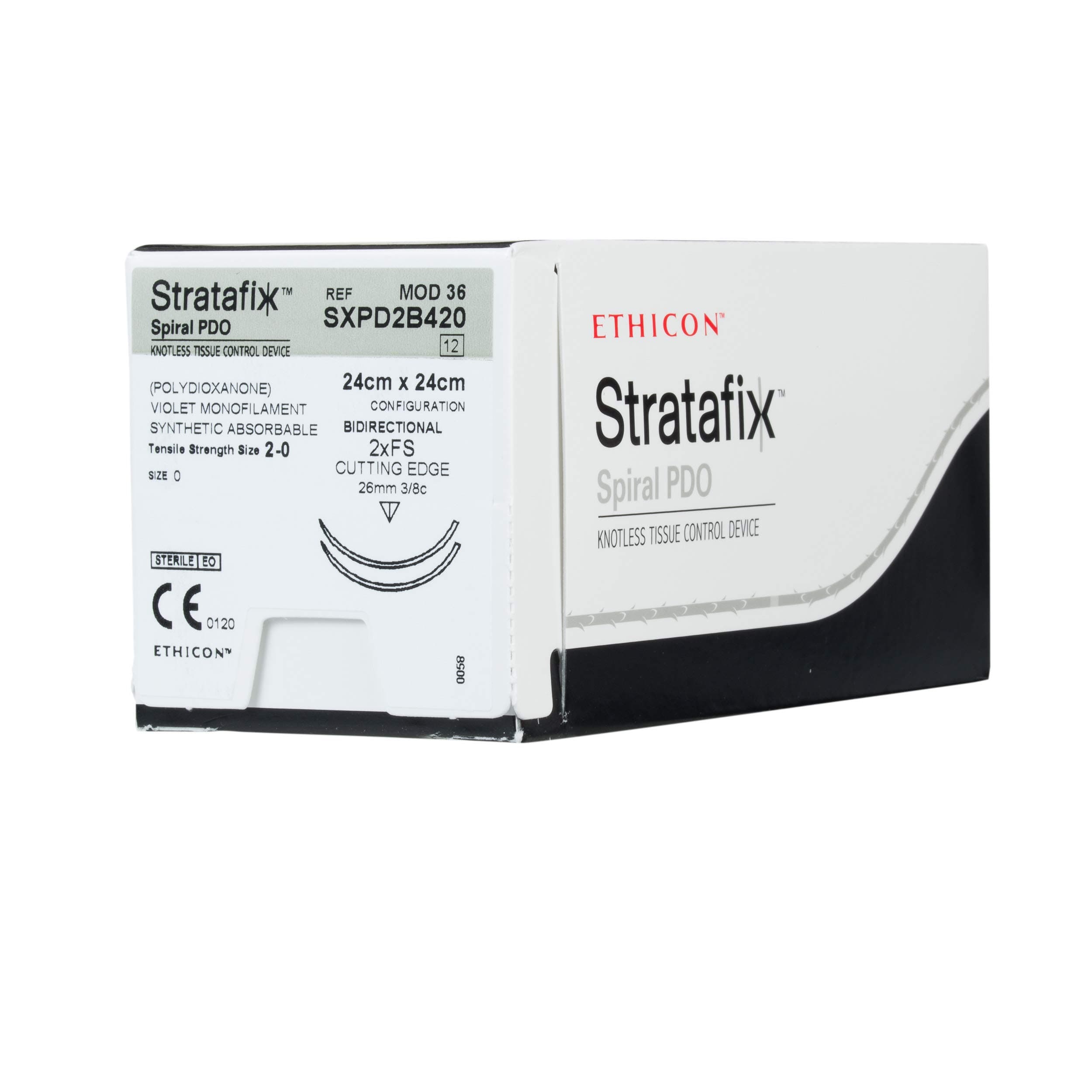 SXPD2B420 Stratafix Spiral PDO Knotless Tissue Control Device, Synthetic Absorbable, FS, 3/8 Circle Needle, Tensile Strength 2-0, 9" Width, 9" Length