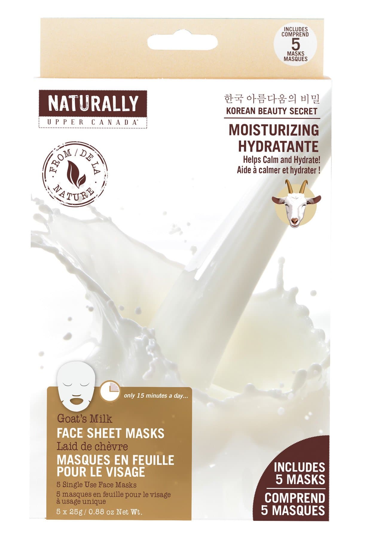 Naturally by Upper Canada 5-Count Moisturizing Face Sheet Masks, Goat's Milk