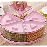 LFHT Multi Sectional Nuts and Candy Snack Serving Tray with Lid (Pink)