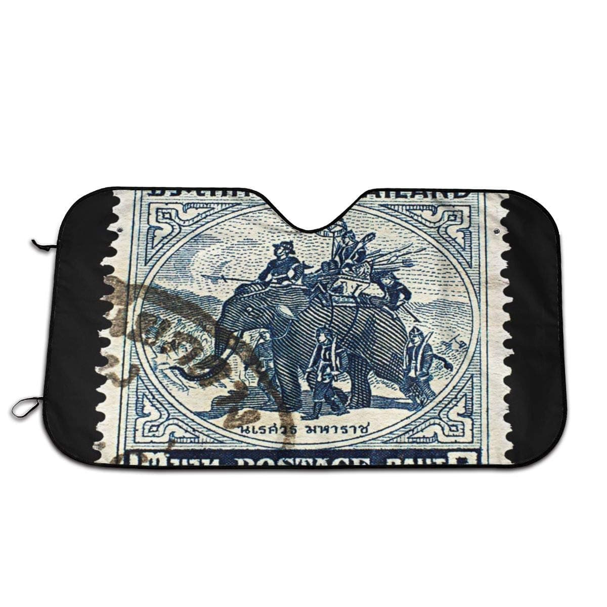 DGbanma Windshield Sun Shade，Foldable Car Sun Shade for Windshield Keep Your Vehicle Cool Black Thailand Circa 1955 Old Stamp Features Thai King Naresuan 1555 1605 Riding On War Elephant Blue