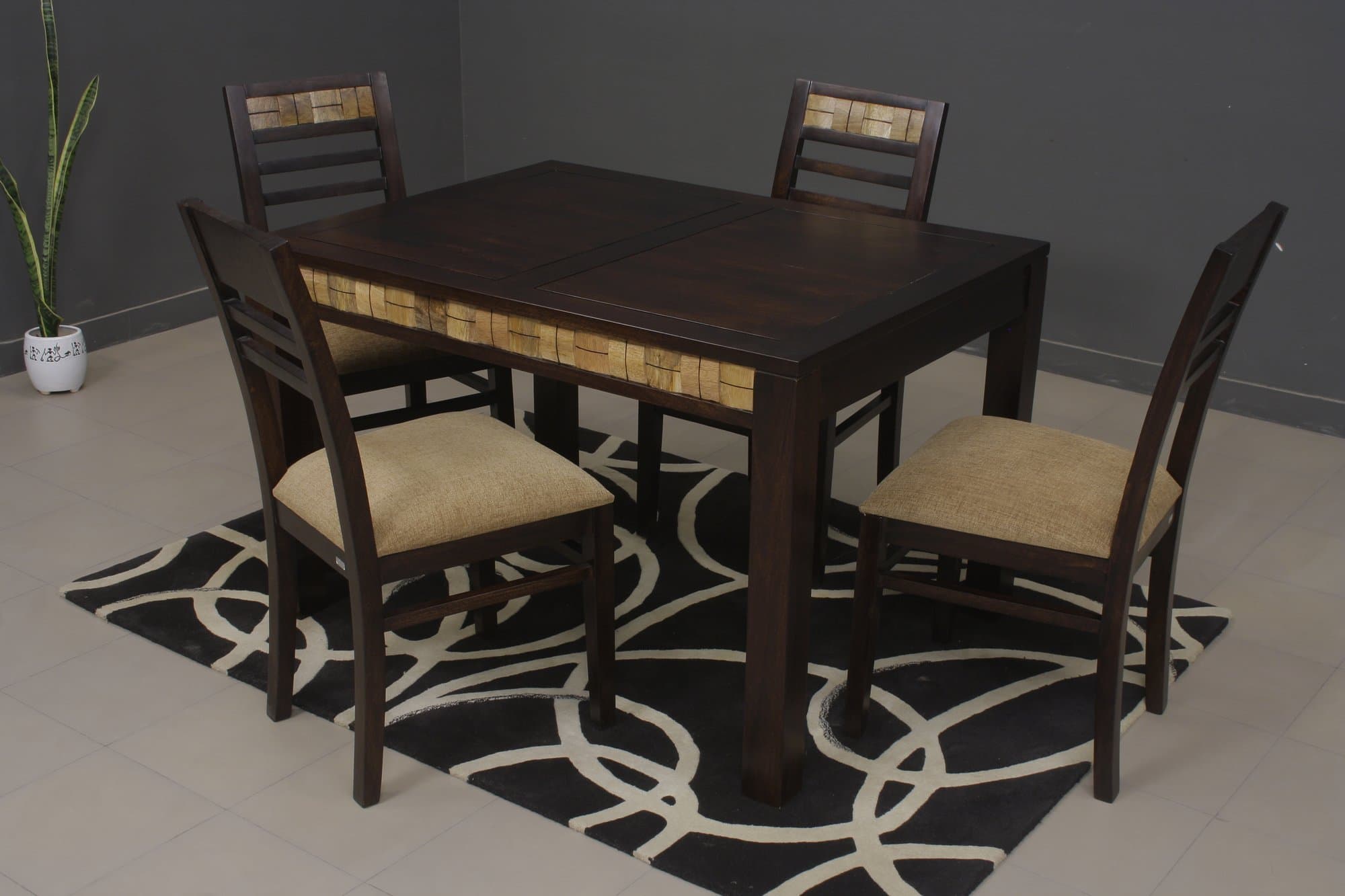 Heritage Prime Siena Solid Wood Four Seater Dining Table Set (Rich Brown Finish)