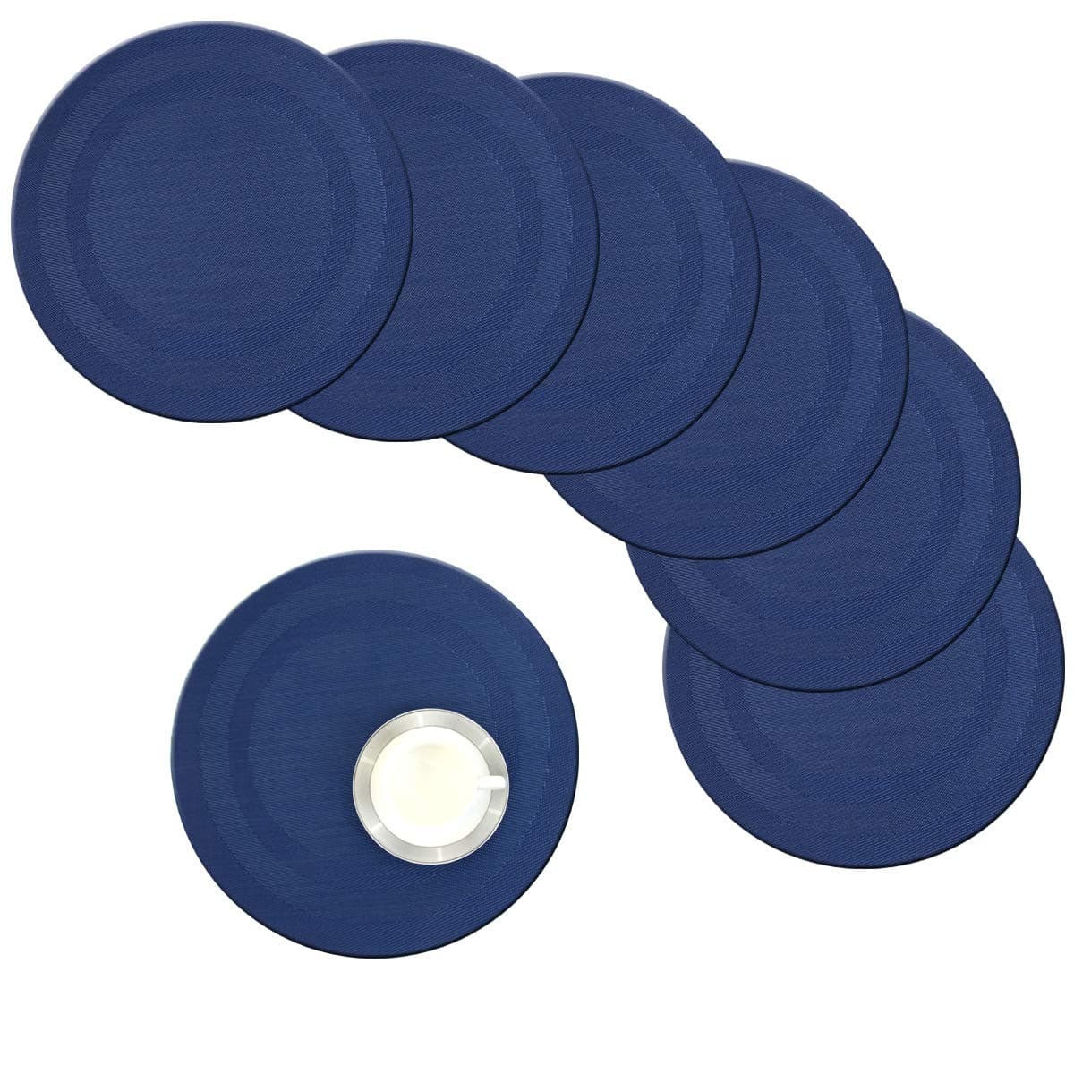 Bright Dream Round Placemats for Kitchen Table Plastic Dinner Placemats Woven Vinyl 15 Inch Heat Insulation Easy to Clean Set of 6 （Navy）