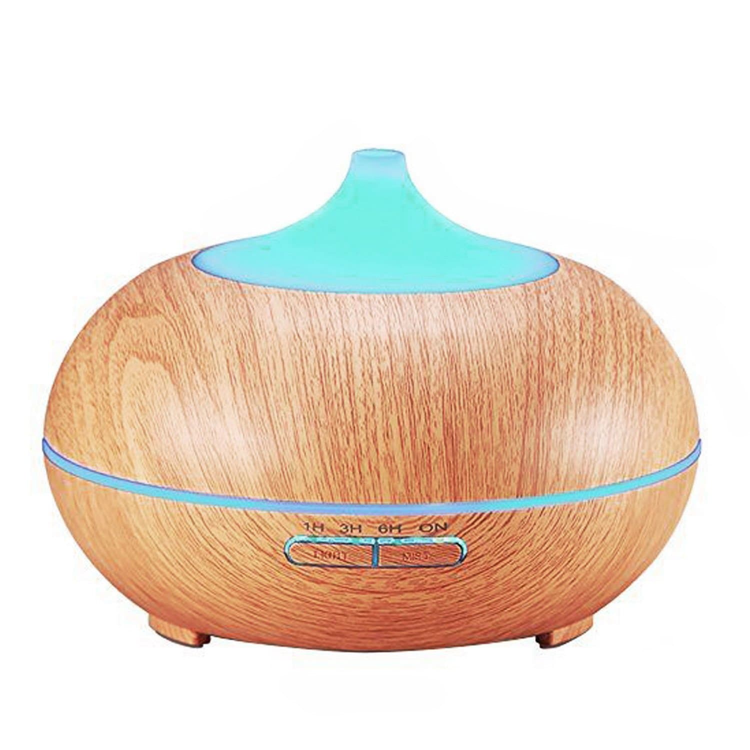 Aroma Diffuser 300ml Cool Mist Ultrasonic Wave Diffuser Humidifier, Wood Grain Mini Air Essential oil Diffuser 6 Color Changing LED