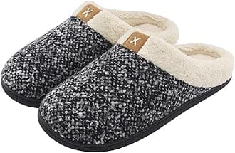 Men's Cozy Memory Foam Slippers with Fuzzy Plush Wool-Like Lining, Slip on Clog House Shoes with Indoor Outdoor Anti-Skid Rubber Sole