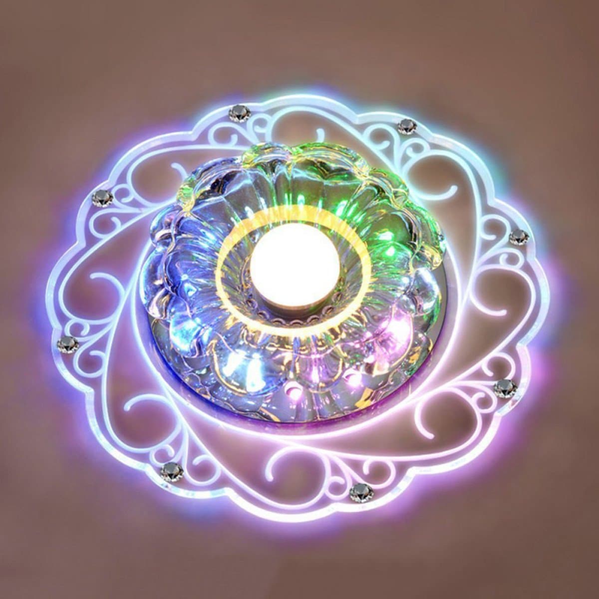 LED Crystal Ceiling Light, Color Changing Crystal Ceiling Pendent Lamps, Flush Mounted Lighting Chandeliers For Hallway, Bedroom, Study Room/Office, Dining Room, Corridors, Foyer,Multicolor-Srew