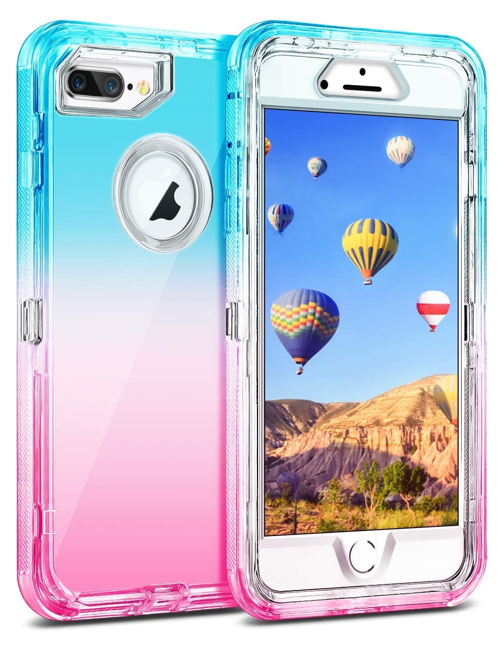 Coolden Case for iPhone 8 Plus Case iPhone 7 Plus Case Hybrid Clear Heavy Duty Protective Cover Dual Layer Hard Shell Shockproof TPU Case for iPhone 6s Plus 7 Plus 8 Plus, Aqua Pink