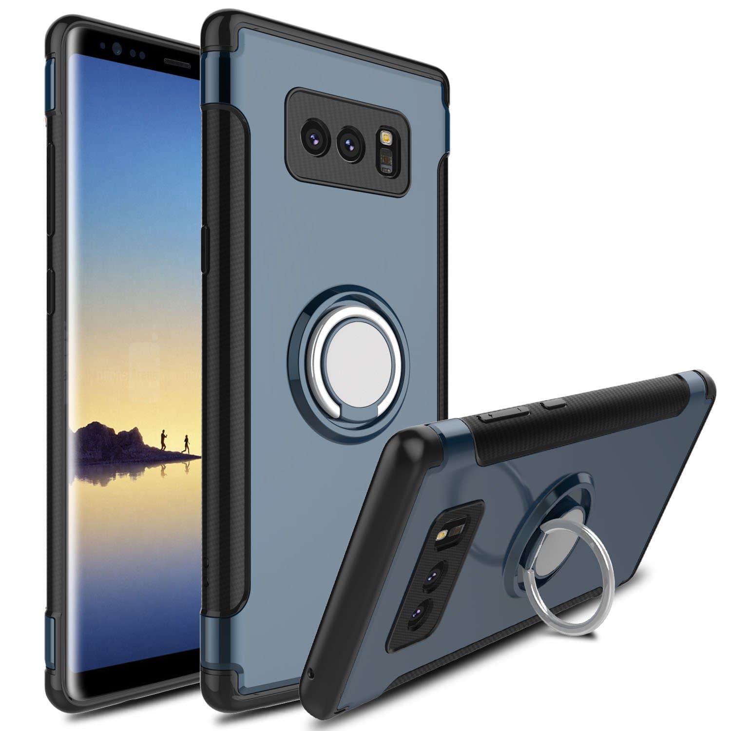 DONWELL Compatible Samsung Galaxy Note 8 Case, Hybrid Dual Layer Shock-Absorption Anti-Scratch Slim 360 Degree Rotation Ring Holder Armor Protective Cover Kickstand Case with Magnetic (Blue)