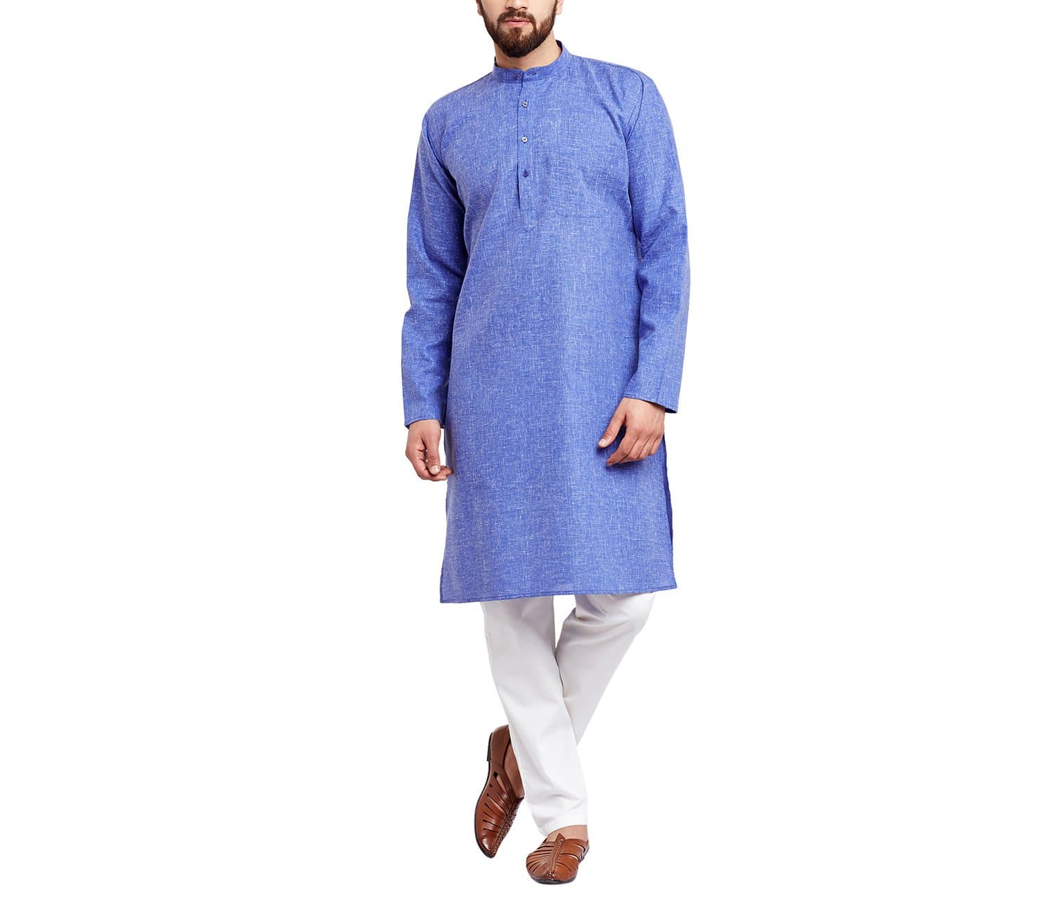 (Since 1958), Indigo Blue, Solid Kurta Pyjama, Cotton Linen blend