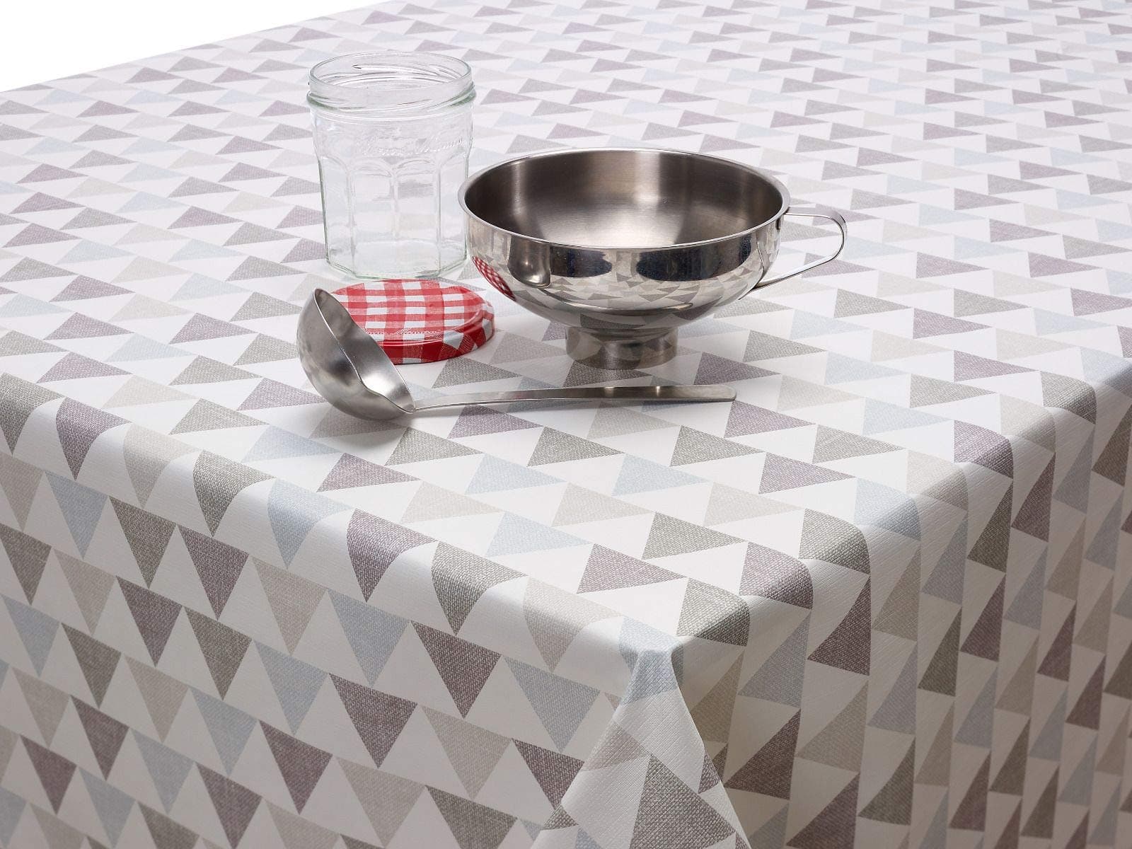 Jolee Fabrics Beige, Grey and Duck Egg Geometric Pyramids/Triangles PVC Vinyl Tablecloth/Wipe Clean Table Cloth Cover - Round, Rectangle or Square (Rectangle 140cm(55") x 200cm(79"))