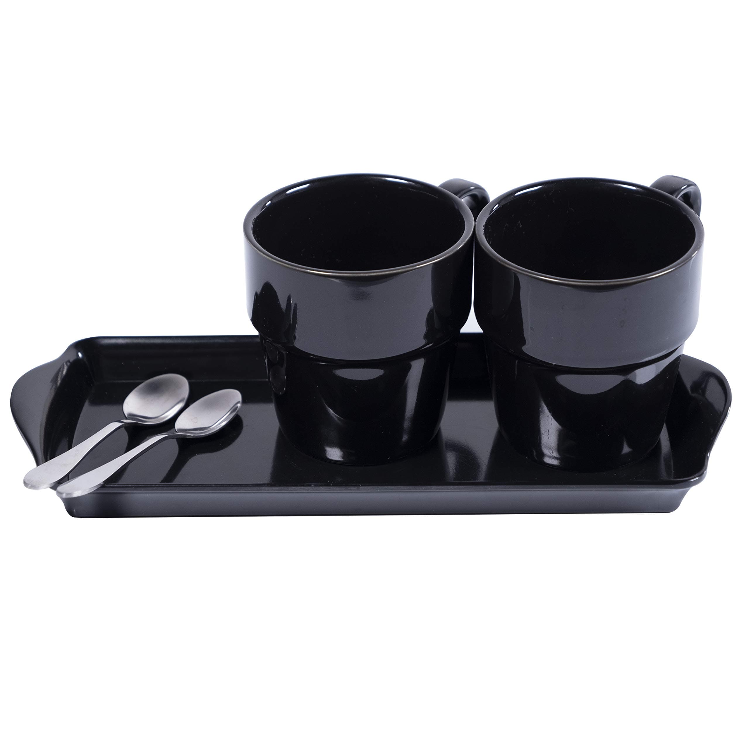 Crownstarqi Mug Tray,Tea Dinner Tray, Rectangular Platter,Coffee Cup Tray for 2 Mugs,Black 28x11x3cm