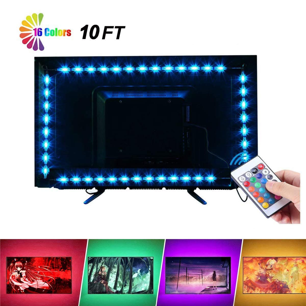 LED Strip Lights TV LED Backlight, 3M /10ft USB LED Lights Strip TV Backlight with 16 Lighting Mode & Dynamic Mode SMD 5050 Bias Lighting for 40-65 inch HDTV/PC Monitor and More