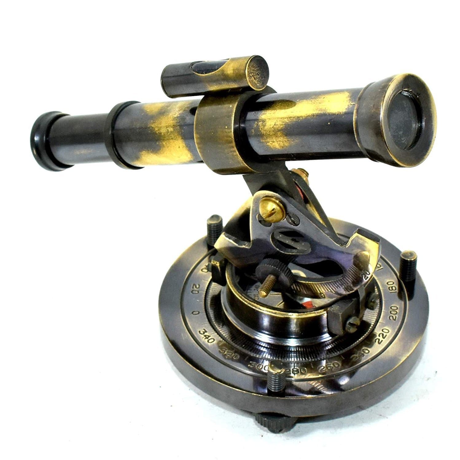 Solid Brass Nautical Marine Alidade Compass with Antique Finish Table Decor Survey Instrument