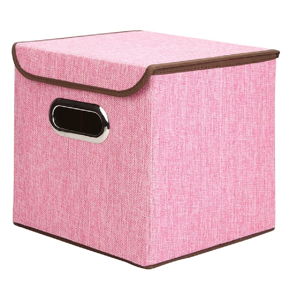 RoomDiary Foldable Non-Woven Storage Box, Clothes Toys Cube Container with Lid, Storage Case 9.8" 9.8" 9.8", 1 Pack (Pink)