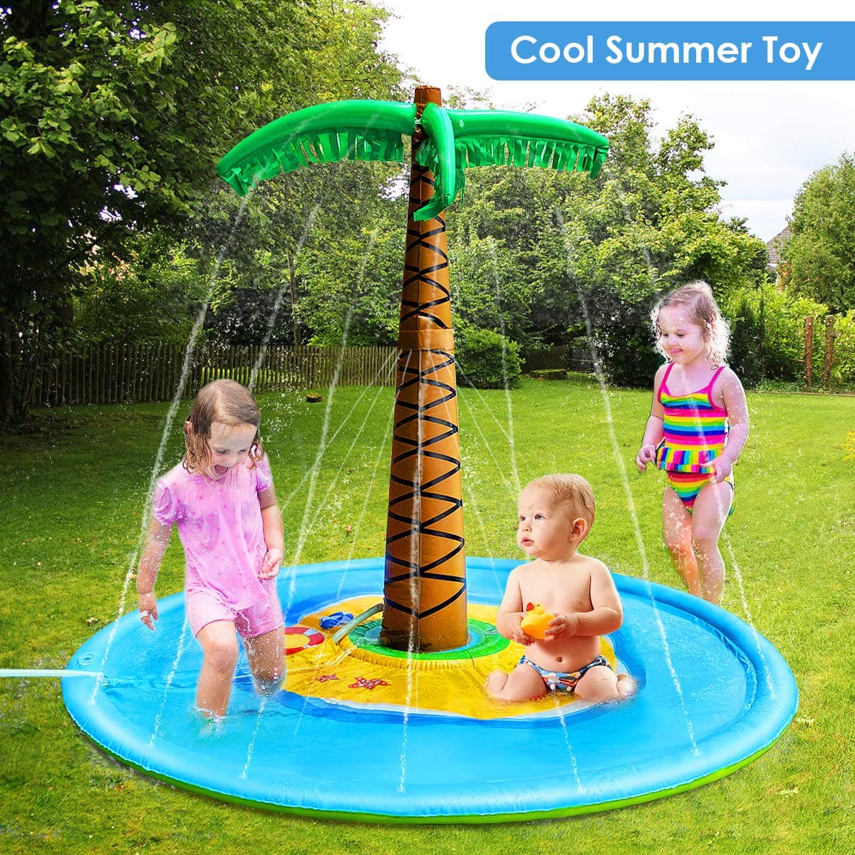 Palm Tree Sprinkle and Splash Water Play Pad, Inflatable 72'' Water Play Spray Mat Toy Outdoor Backyard Party Sprinkler for 1 -12 Year Old Kids Summer Gift