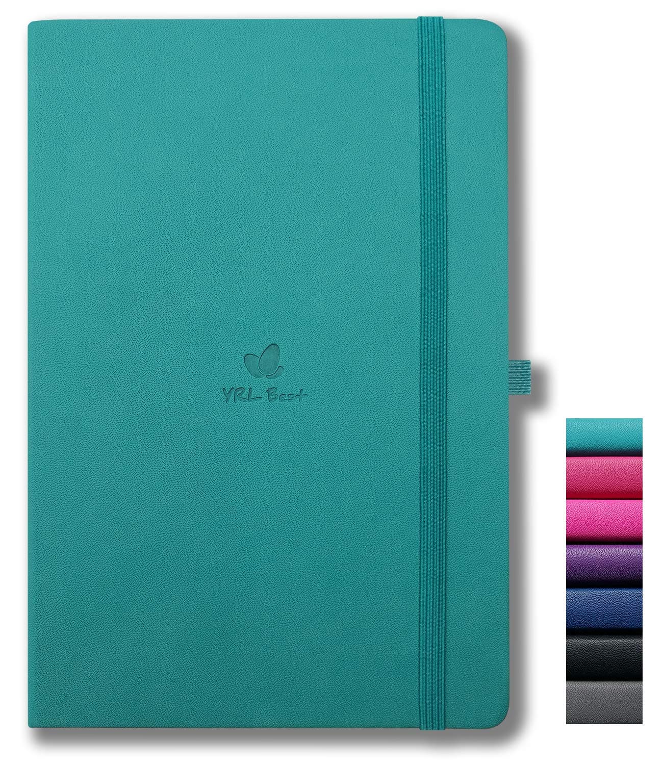 YRL Best A5 Bullet Hardcover Notebook Journal with Pen Loop, Dotted/Dot Grid, 5.7x8.3", 192 Pages of Premium Thick Paper, Fine PU Leather, Sewn Bound, Elastic Band, Inner Pocket, Lays Flat, Teal