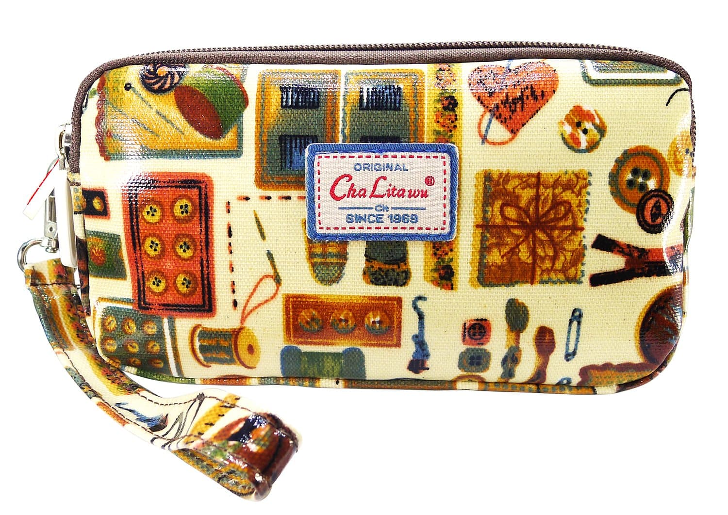 BDJ Multi-function Printed Oil-Coat Fabric Bag Wristlet Purse Wallet Pouch, Sewing Kit