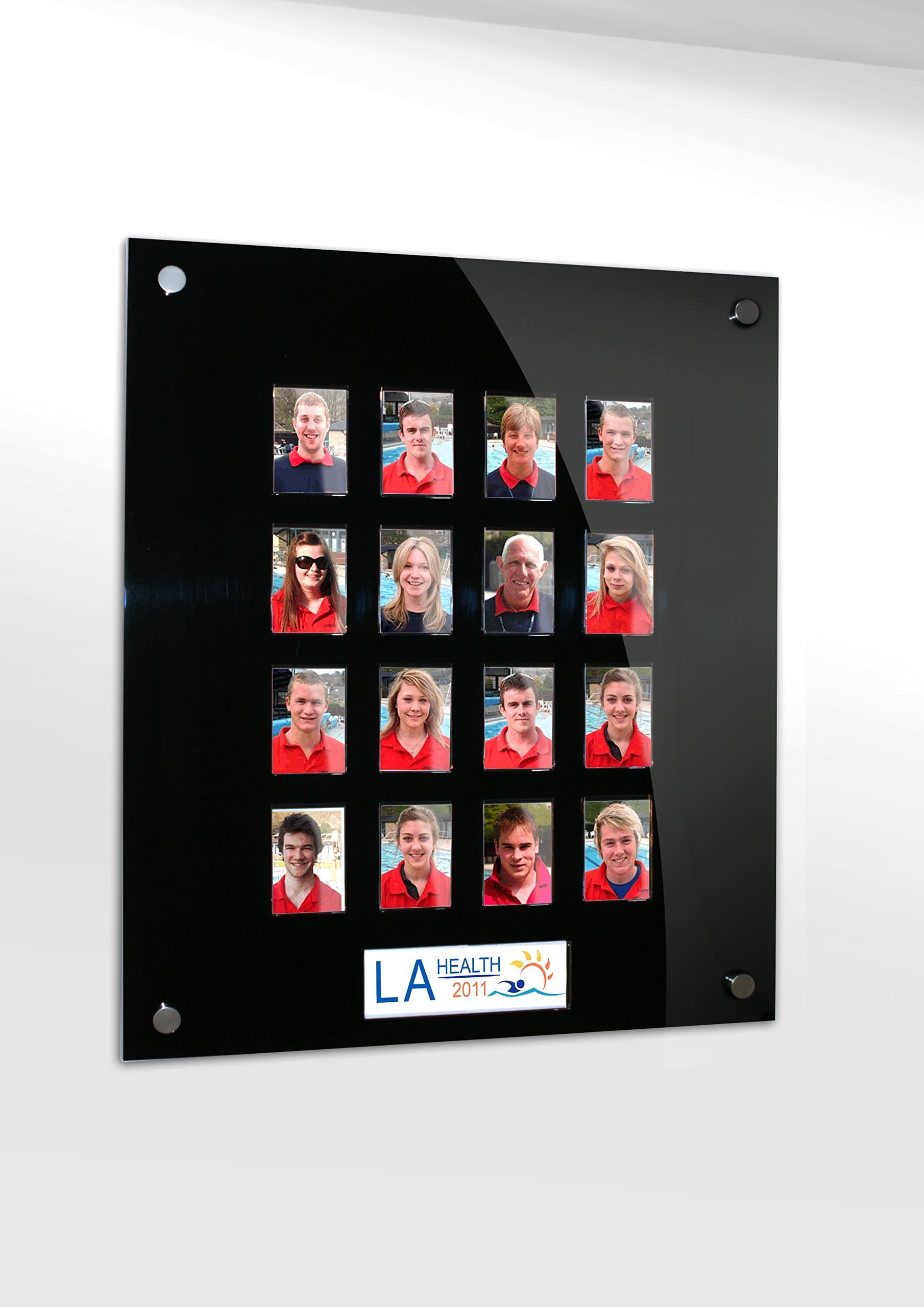 16 Image Staff, Student or Employee Photo Display Board with SECURITY SCREEN in Clear, Black or White (Black)