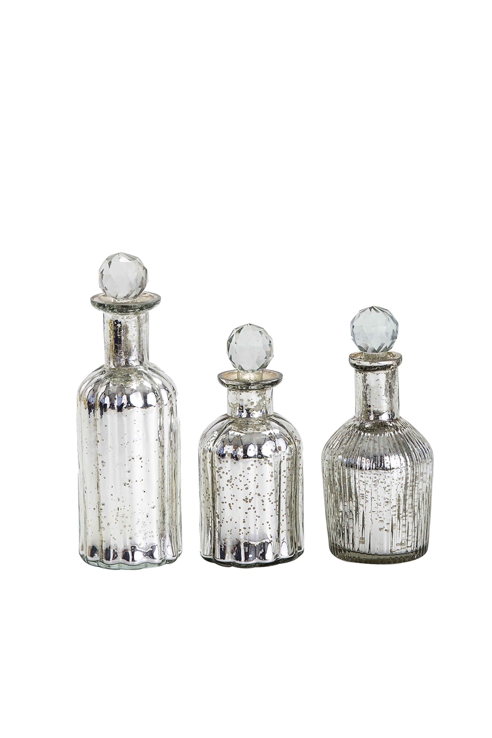 Sammsara Trinity Table Top Silver Glass Decorative Bottle for Table, Living Room (9, 8, 7 Inches, Metallic Silver)