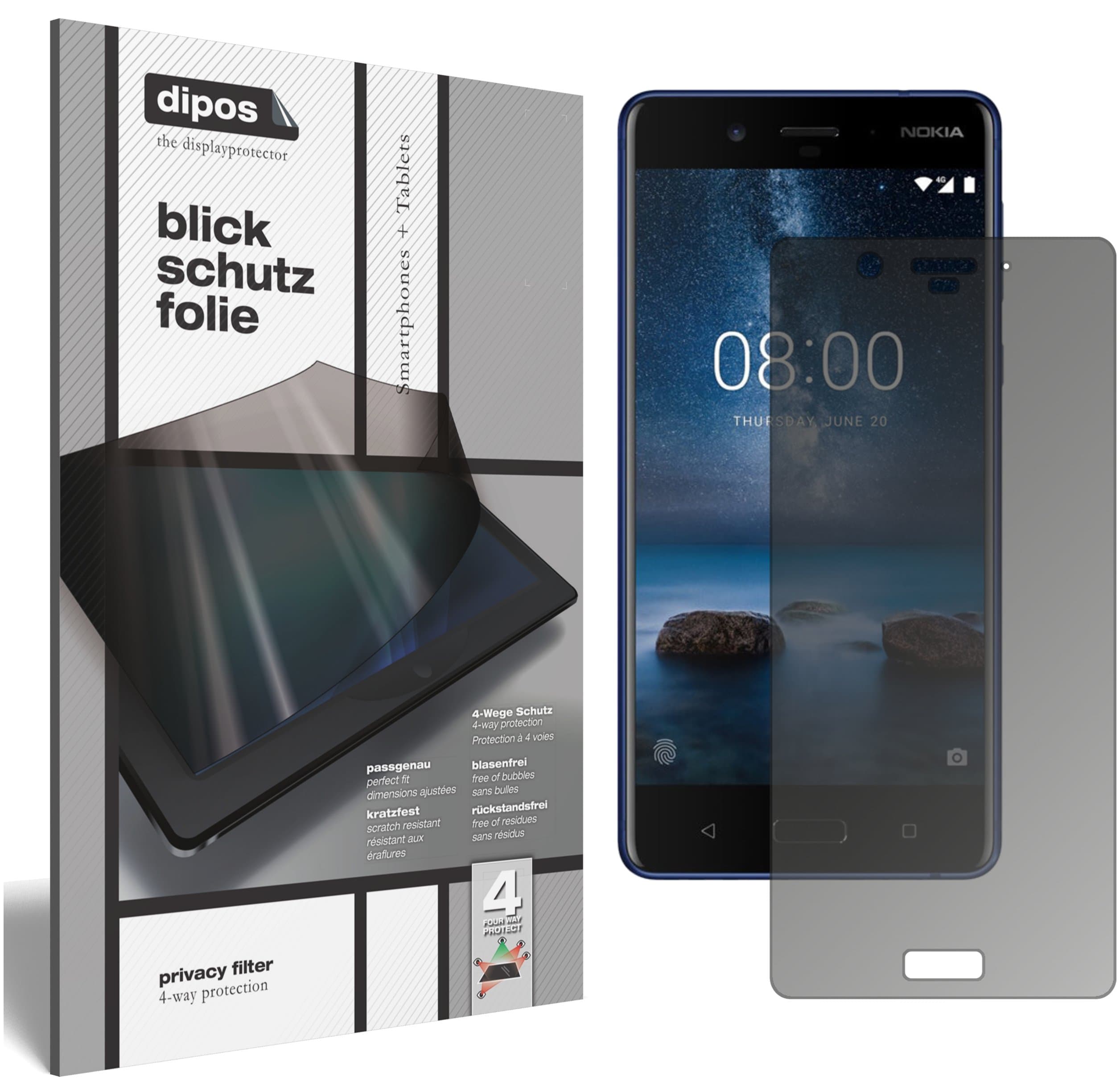 diposI Privacy Filter compatible with Nokia 8 Screen Protector Anti-Spy 4-Way Protection
