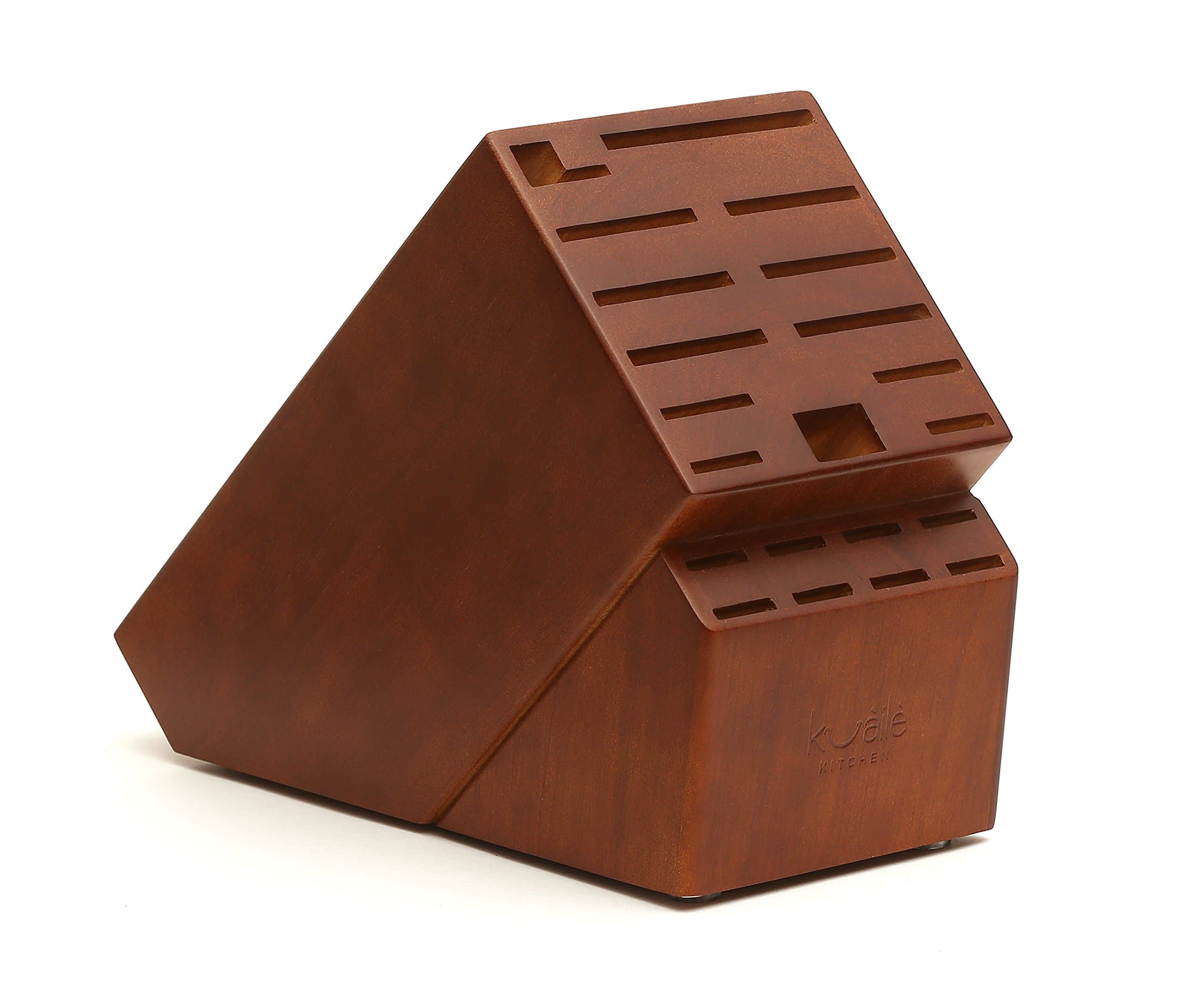 21 Slot Universal Solid Wood Kitchen Knife Storage Block (Walnut Stained Hardwood) Without Knives