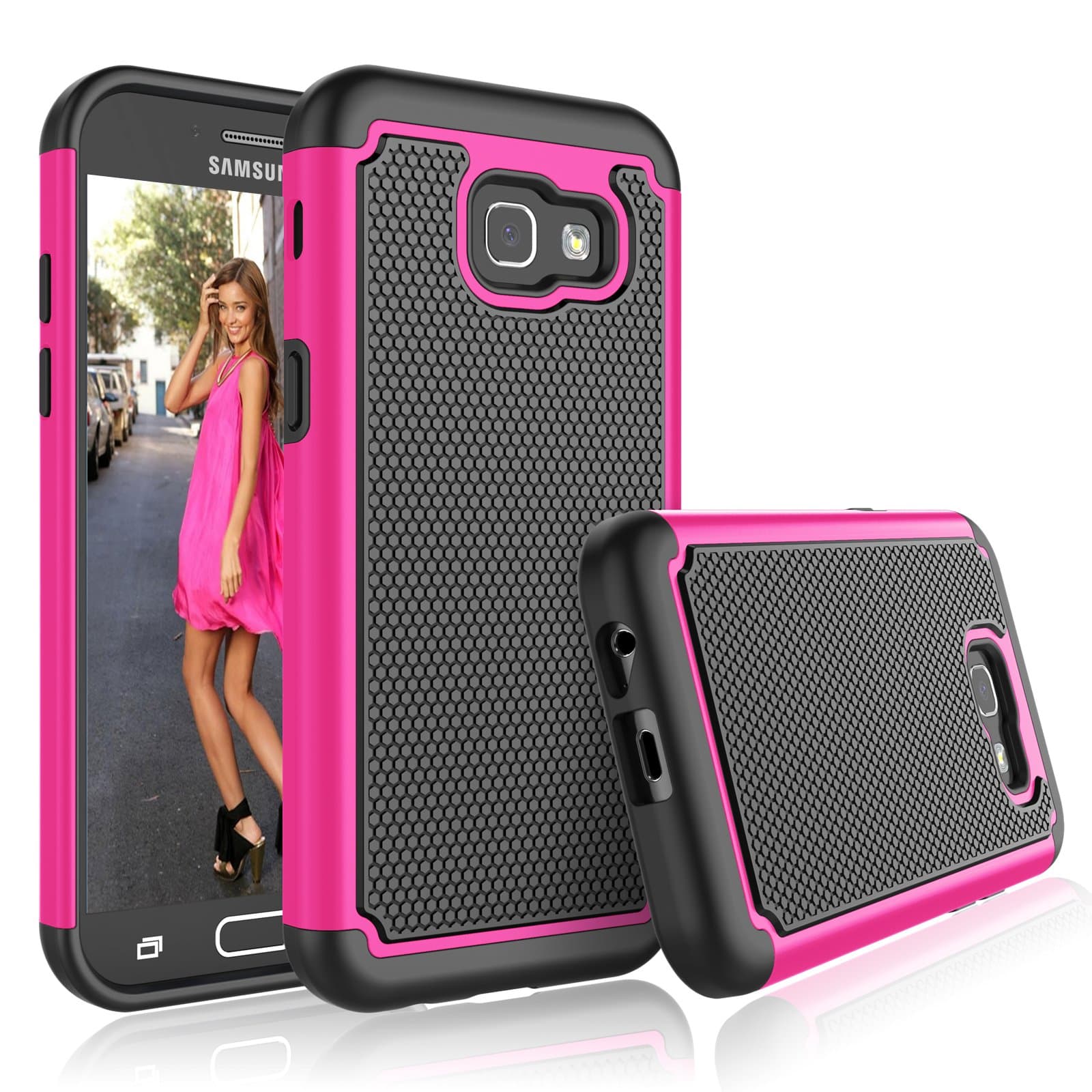 Eutekcoo Galaxy A5 2017 Case,[Hot Pink+Black] [Silicone Rugged &Hard Plastic] [Hybrid Dual Layer] Slim Shockproof Armor Case Protective Cover Shell for Samsung Galaxy A5 2017