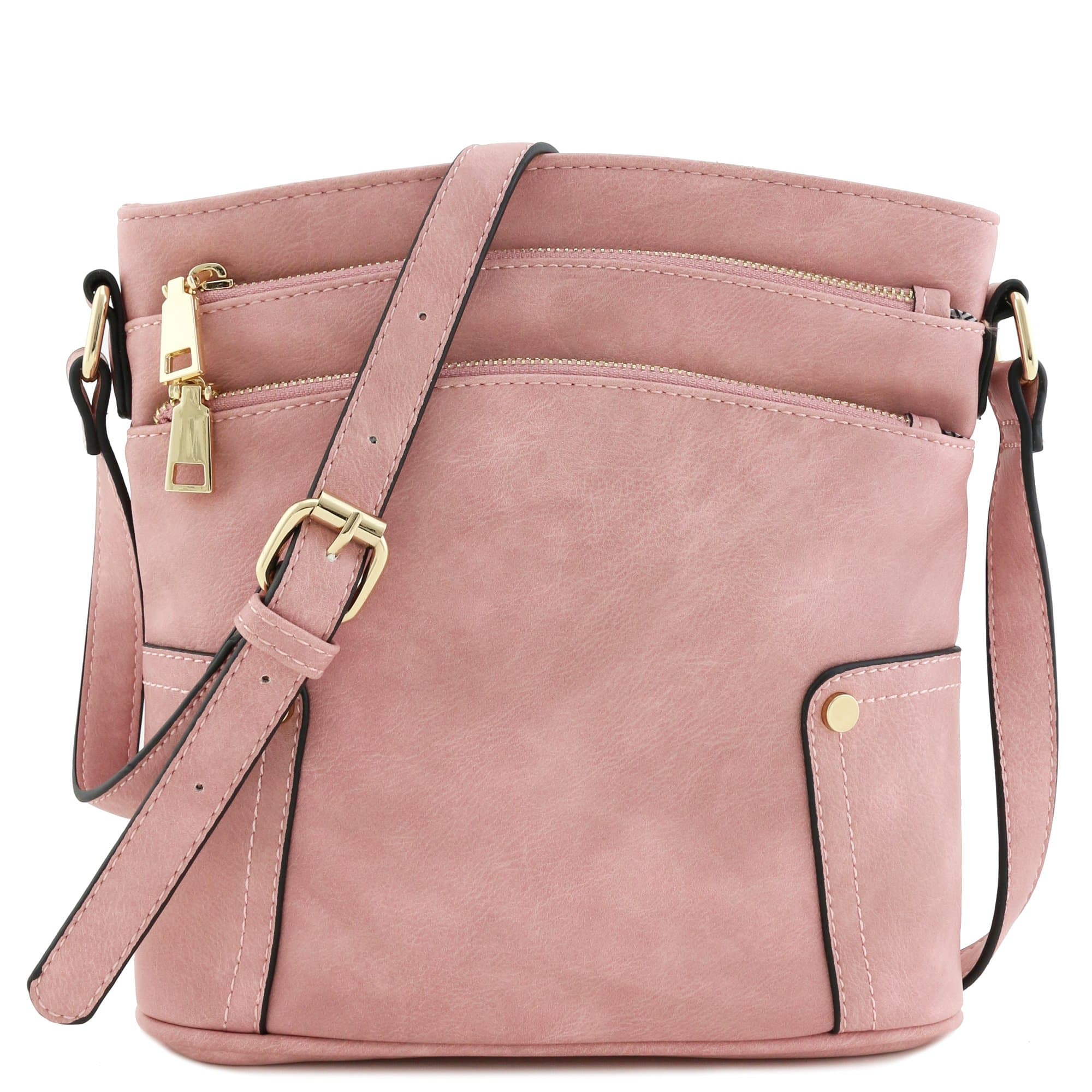 Triple Zip Pocket Medium Crossbody Bag