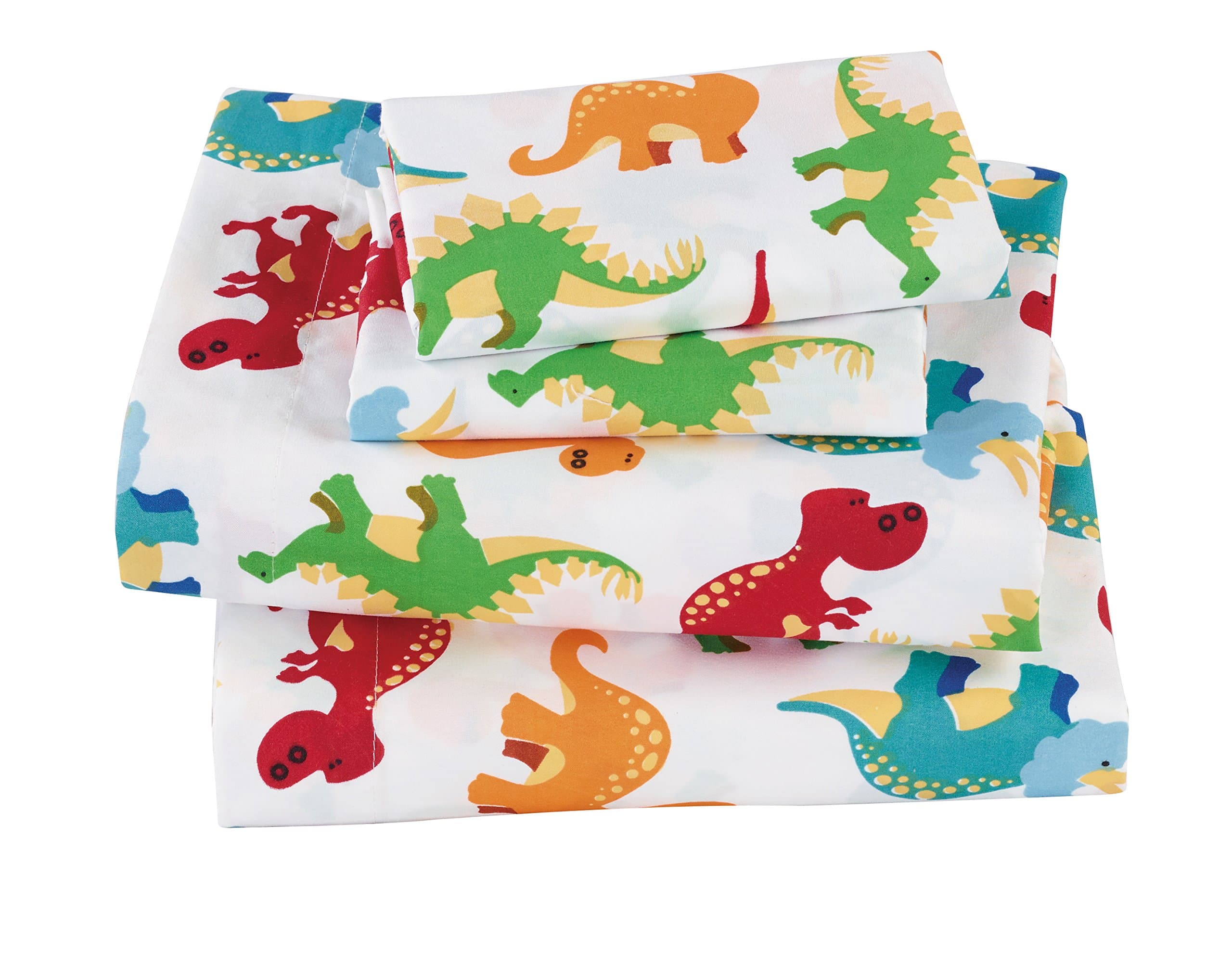 MK Collection 3 pc Twin Size Sheet Set Dinosaurs Blue Green Orange Red White # Dino White New (Twin)