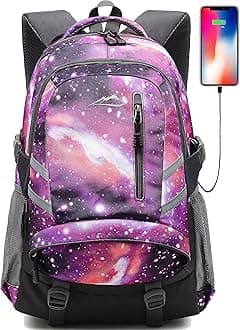Backpack Bookbag for School College Student Travel Business with USB Charging Port (Galaxy Color G)