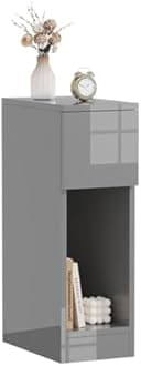 Pantanal Bedroom Narrow Bedside Table Compact Slim Nightstand Cabinet with Storage Drawer Shelf, Living Room Wood Sofa Side Table Small Corner Space (Grey High Glossing)