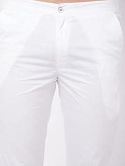 VASTRAMAY Men's White Cotton Lycra Pant Style Pyjama Comfortable Ethnic & Casual Wear with Elastic Waistband & Pockets for Festive/Wedding