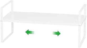 Cabinet Organizer Shelf,Expandable Cabinet Space Rack,Stackable Shelves Adjustable Storage Shelf,Riser for Kitchen Pantry Office,10.24" D,White