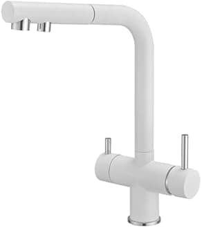 Agteruo 3 Way Kitchen Tap with Pull Out Hose Rotating Faucet 3 Way Water Filter Tap Kitchen Drinking Taps Sink Mixer White