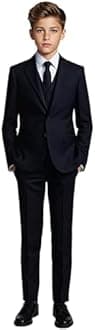 Black N Bianco Boys' Formal Black Suit with Shirt and Vest, Black, 8