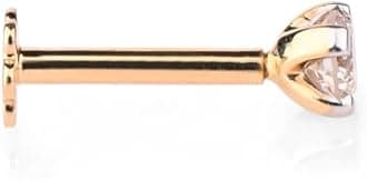 Real Diamond Nose Stud 14K Yellow Gold Nose Ring Internally Threaded 8 MM Screw Back HI Color