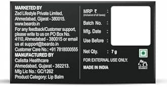 BEARDO Hemp Non Tinted Lip Balm for Men, 7g | For Soft Kissable Lips | Lip Mask For Dry, Cracked and Chapped Lips| Lip Repair & Protection with Hemp Seeds,White