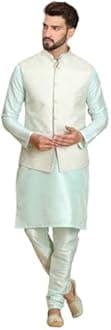 Ethluxis Men's Kurta Churidar Pyjama with Nehru Bandhgala Jacket
