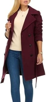 Steve Madden Trench Coat for Women – Double-Breasted Long Winter Faux Wool Coat
