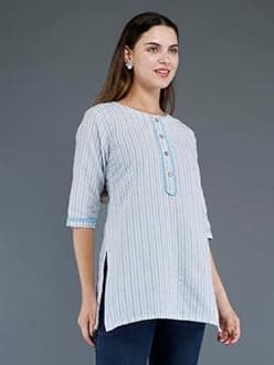 AnjuShree Choice Women Indian Cotton Short Kurti Tunic | ORDER 1 SIZE BIGGER