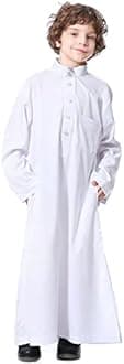 Boy's Muslim Arab Islamic Kaftan Embroidered Robe Solid Color Thobe Islamic Arabic Abaya Ethnic Dress With Pockets