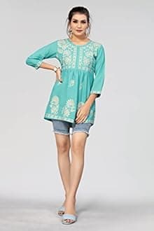 Bee M Pee Designer Short Kurti Tops for Jeans for Women I Chikankari Rayon Cotton Long Kurta Kurti for Women I Stylish wear Kurti top for Girls