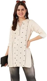 Brownverse Women's Pure Cotton Embroidered Short Kurti